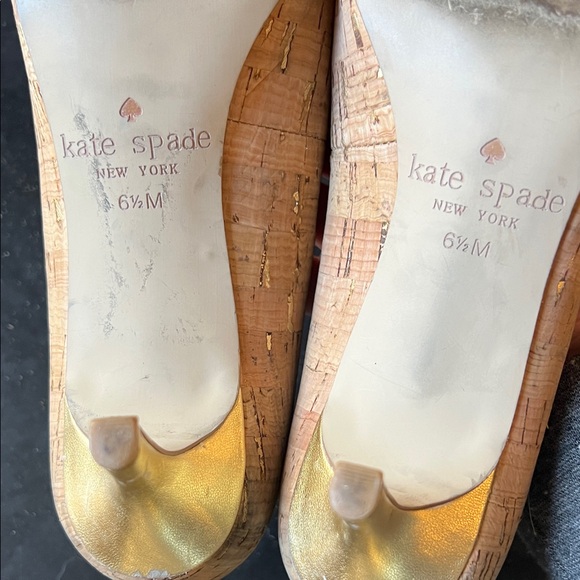 Kate Spade Tan and Gold Pointed Cork Heels - Picture 8 of 11